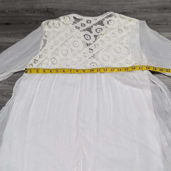 Bellambra white sheer silk blouse fairy sleeves lace bodice size L ethereal - Picture 13 of 14